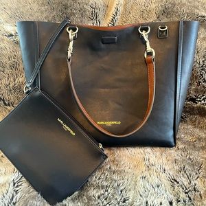 Karl Lagerfeld Paris ADELE Faux Leather Reversible Black/ Cognac Tote Bag